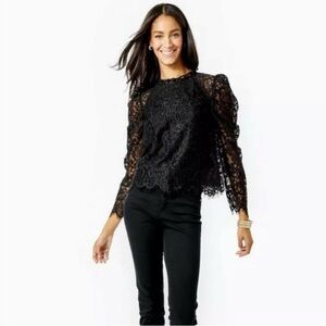 Lilly Pulitzer New Averi Lace Top Size M Onyx Two Tone Carnival Lace